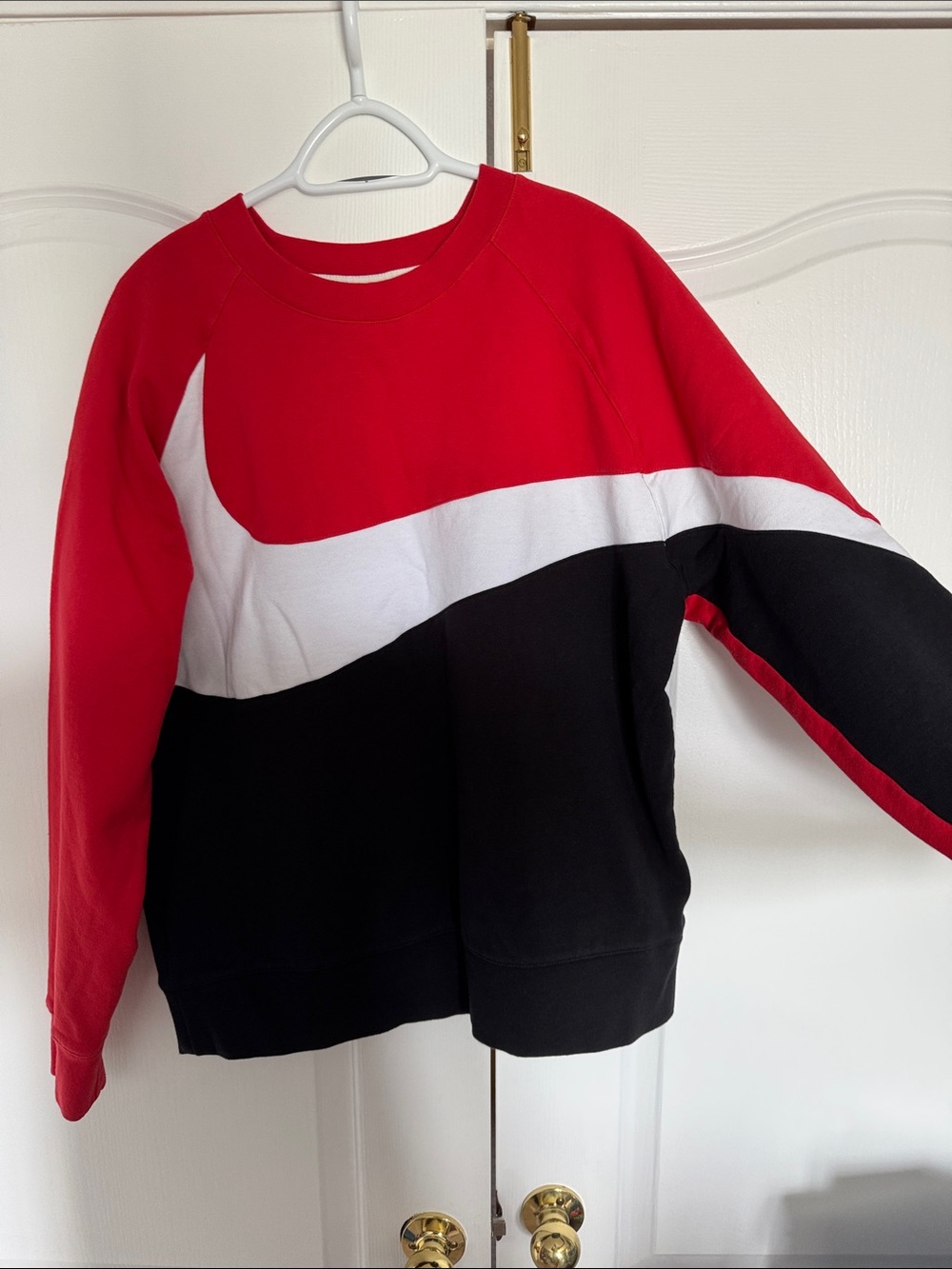 Nike Mens Red, White & Black Colorblock Crew Sweatshirt